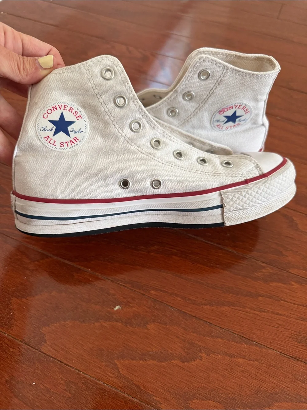 Converse Kids White High-Top Canvas Sneakers with Red Stripe